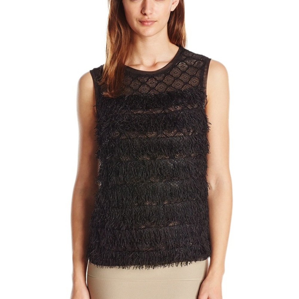{BCBGMAXAZRIA} Women's Black Auden Sleeveless Fringe Tank Top
